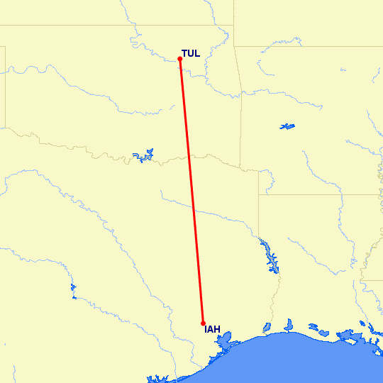 перелет Талса — Хьюстон на карте