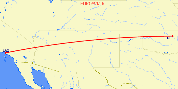 перелет Талса — Лос Анджелес на карте