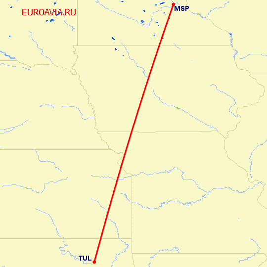 перелет Талса — Миннеаполис на карте