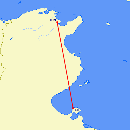 перелет Тунис — Джерба на карте