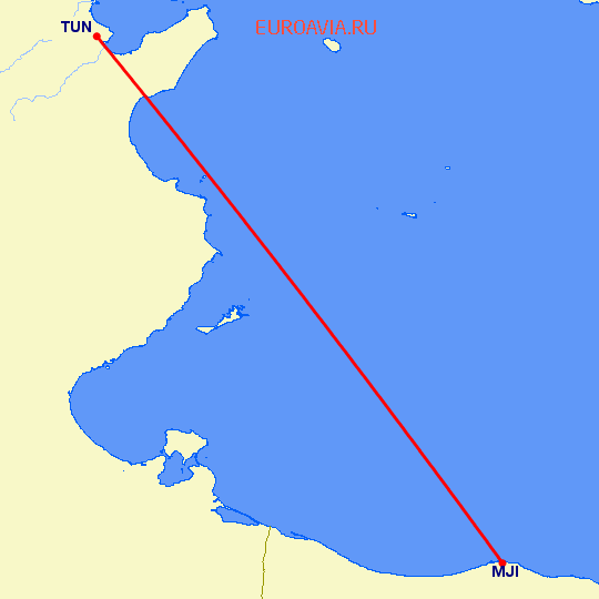 перелет Тунис — Mitiga на карте