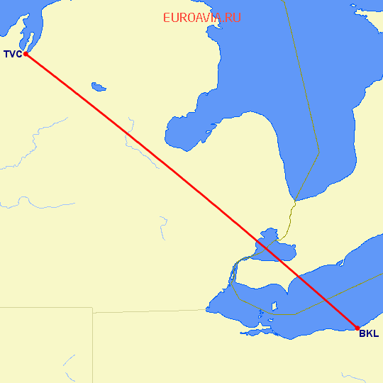 перелет Траверс — Cleveland на карте