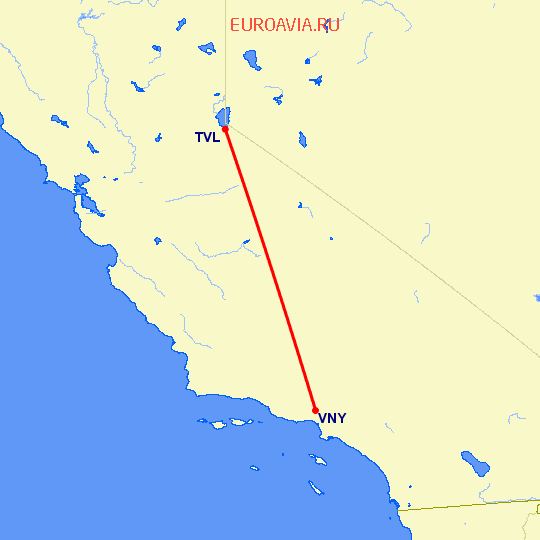 перелет Саут Лейк Тахо — Лос Анджелес на карте