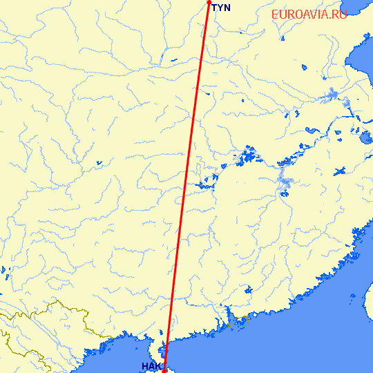 перелет Тайюань — Хайкоу на карте