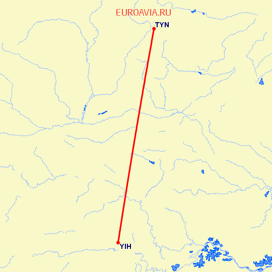 перелет Тайюань — Фучэн на карте