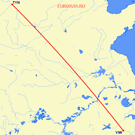 перелет Тайюань — Иву на карте