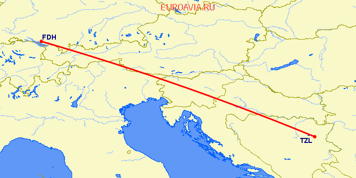 перелет Тузла — Фридрихсхафен на карте