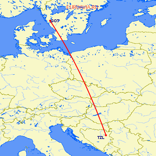 перелет Тузла — Гетеборг на карте
