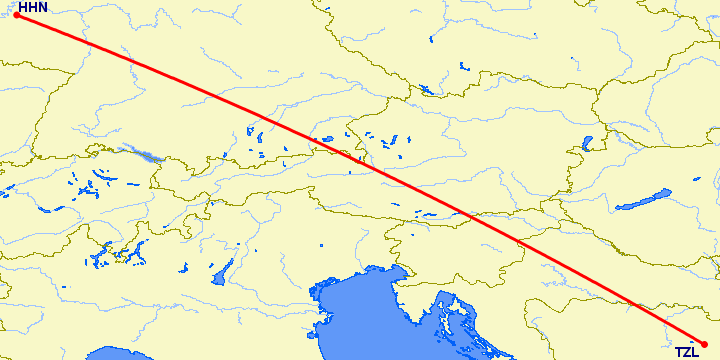 перелет Тузла — Hahn на карте