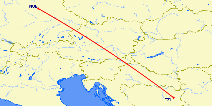 перелет Тузла — Нюремберг на карте