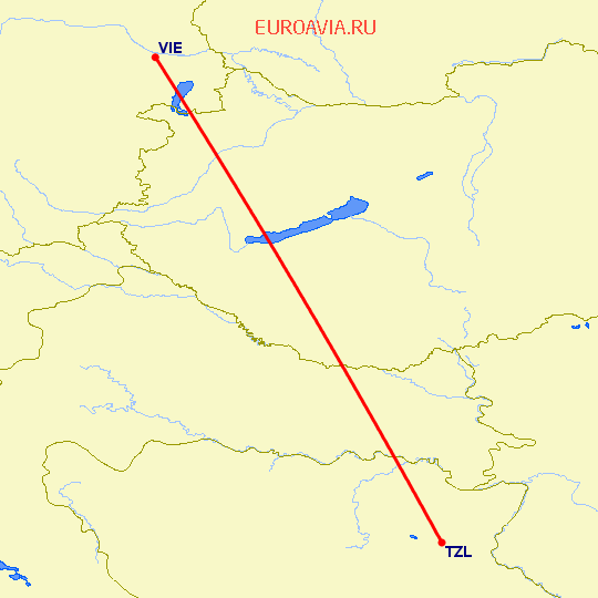 перелет Тузла — Вена на карте
