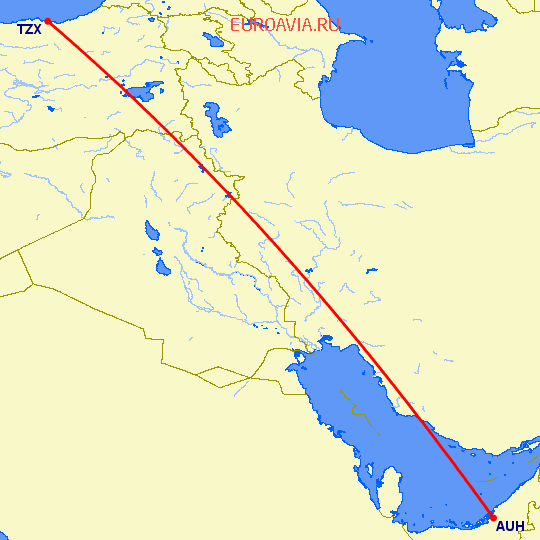 перелет Трабзон — Абу Даби на карте