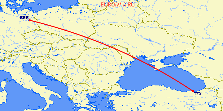 перелет Трабзон — Берлин на карте
