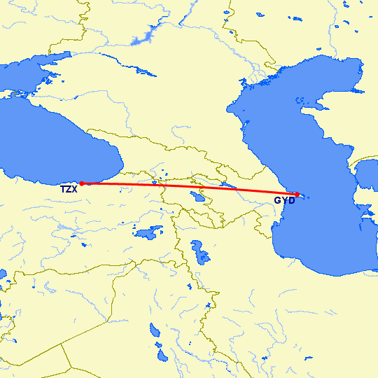перелет Трабзон — Баку на карте