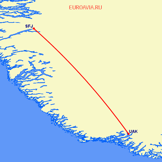 перелет Narsarsuaq — Kangerlussuaq на карте