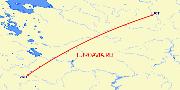 перелет Ухта — Москва на карте