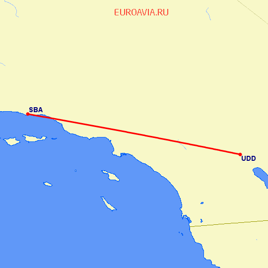 перелет Палм Спрингс — Санта Барбара на карте
