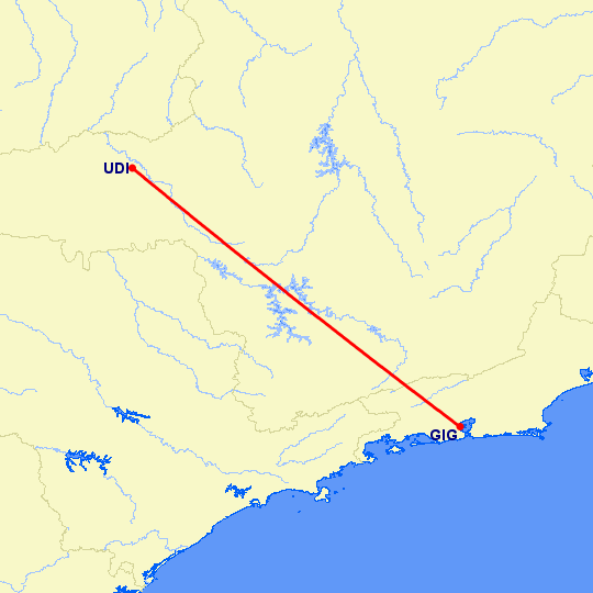 перелет Uberlandia — Рио-де-Жанейро на карте