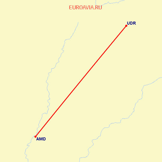 перелет Удайпур — Ахмедабад на карте