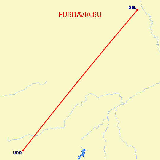 перелет Удайпур — Нью Дели на карте