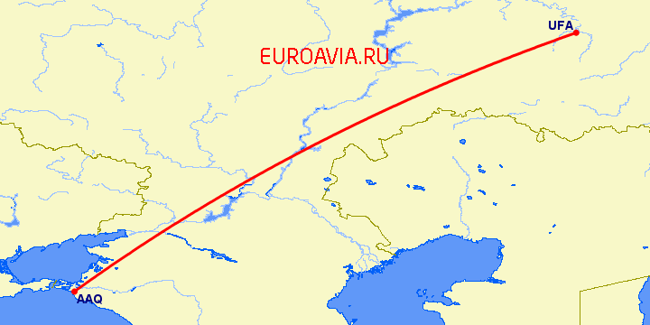 перелет Уфа — Анапа на карте