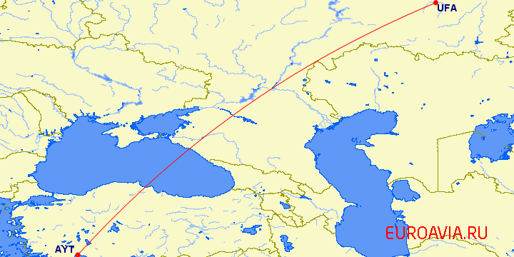 перелет Уфа — Анталия на карте