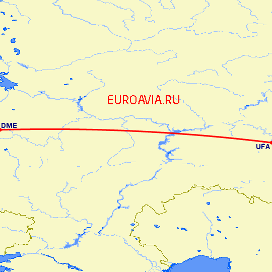 перелет Уфа — Москва на карте