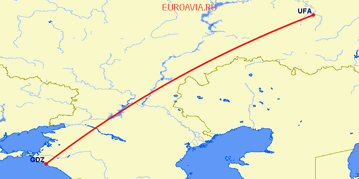 перелет Уфа — Геленджик на карте