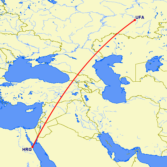 перелет Уфа — Хургада на карте