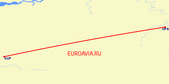перелет Уфа — Самара на карте