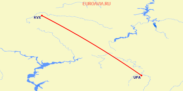перелет Уфа — Киров на карте