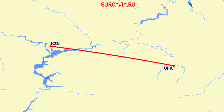 перелет Уфа — Казань на карте
