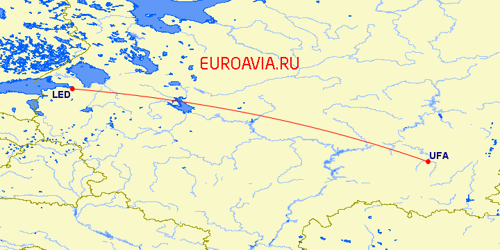 перелет Уфа — Санкт Петербург на карте