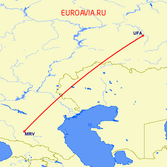 перелет Уфа — Минеральные Воды на карте