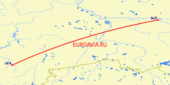 перелет Уфа — Нижневартовск на карте