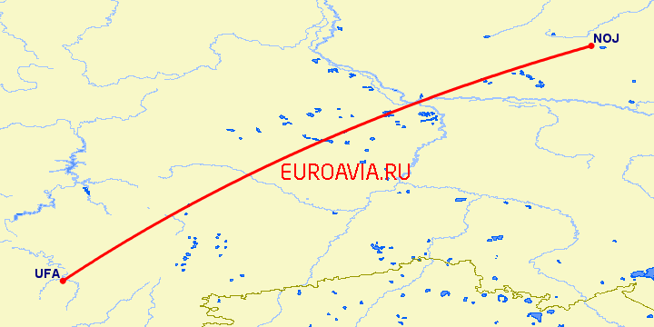 перелет Уфа — Ноябрьск на карте