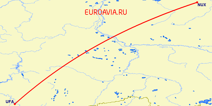 перелет Уфа — Новый Уренгой на карте