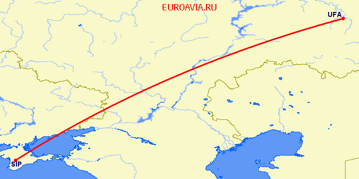 перелет Уфа — Симферополь на карте