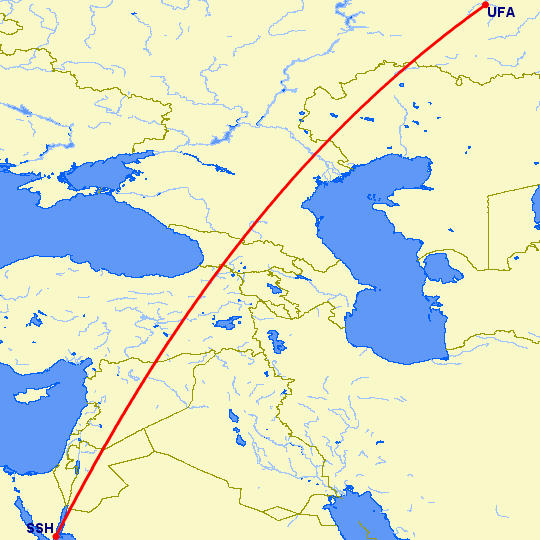 перелет Уфа — Шарм эль Шейх на карте
