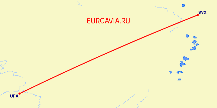 перелет Уфа — Екатеринбург на карте