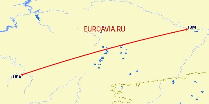 перелет Уфа — Тюмень на карте