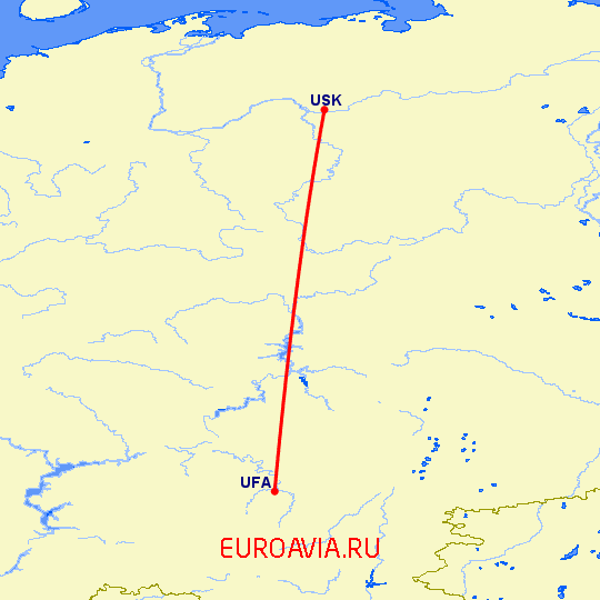 перелет Уфа — Усинск на карте