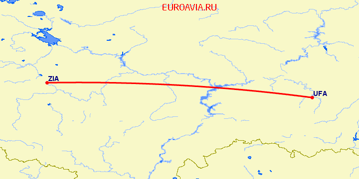 перелет Уфа — Москва на карте