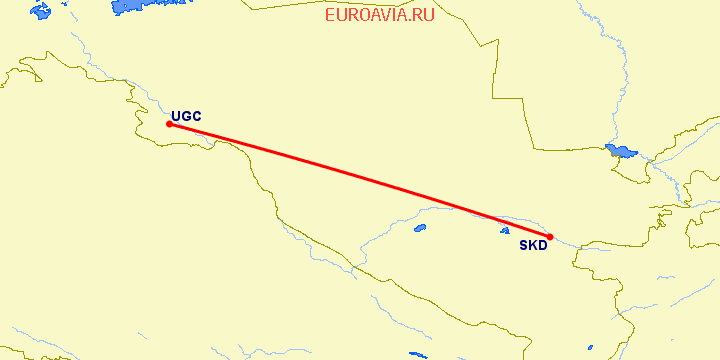 перелет Ургенч — Самарканд на карте