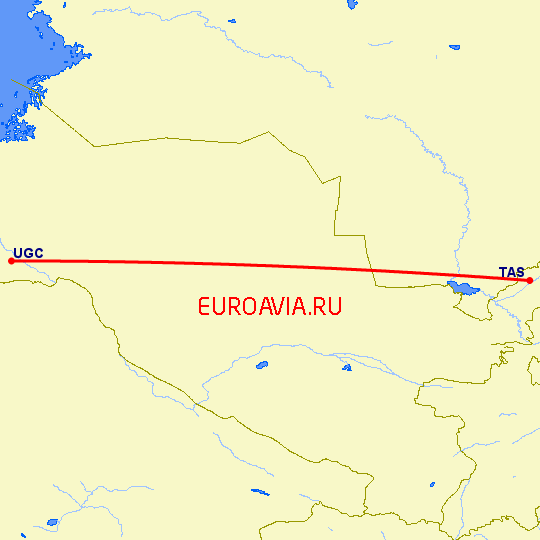 перелет Ургенч — Ташкент на карте