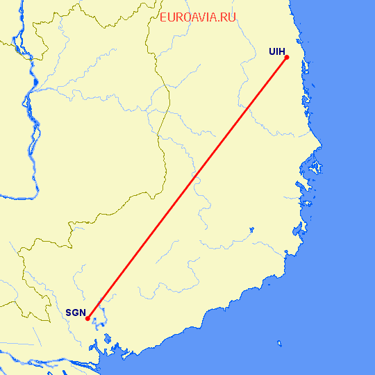 перелет Qui Nhon — Хошимин на карте