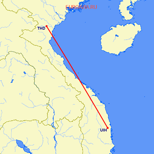 перелет Qui Nhon — Тханьхоа на карте
