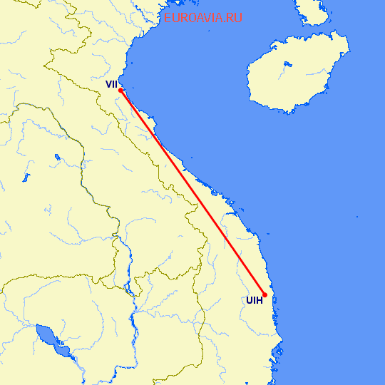 перелет Qui Nhon — Vinh City на карте