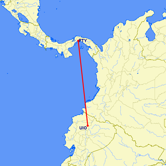 перелет Кито — Панама Сити на карте