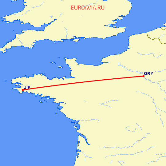 перелет Куимпер — Париж на карте